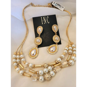 Ladies I.N.C. Gold-Tone Crystal & Faux Pearl Linear Drop Earrings